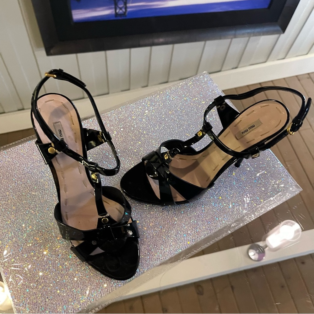 Miu miu black patent stiletto sandals size 37.5 - Picture 6 of 8